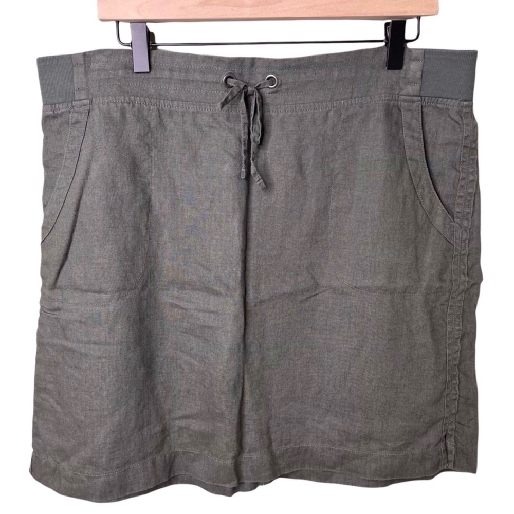 Athleta Seline Linen Skirt Army Green Size 16 Tall Drawstring Waist Pull On